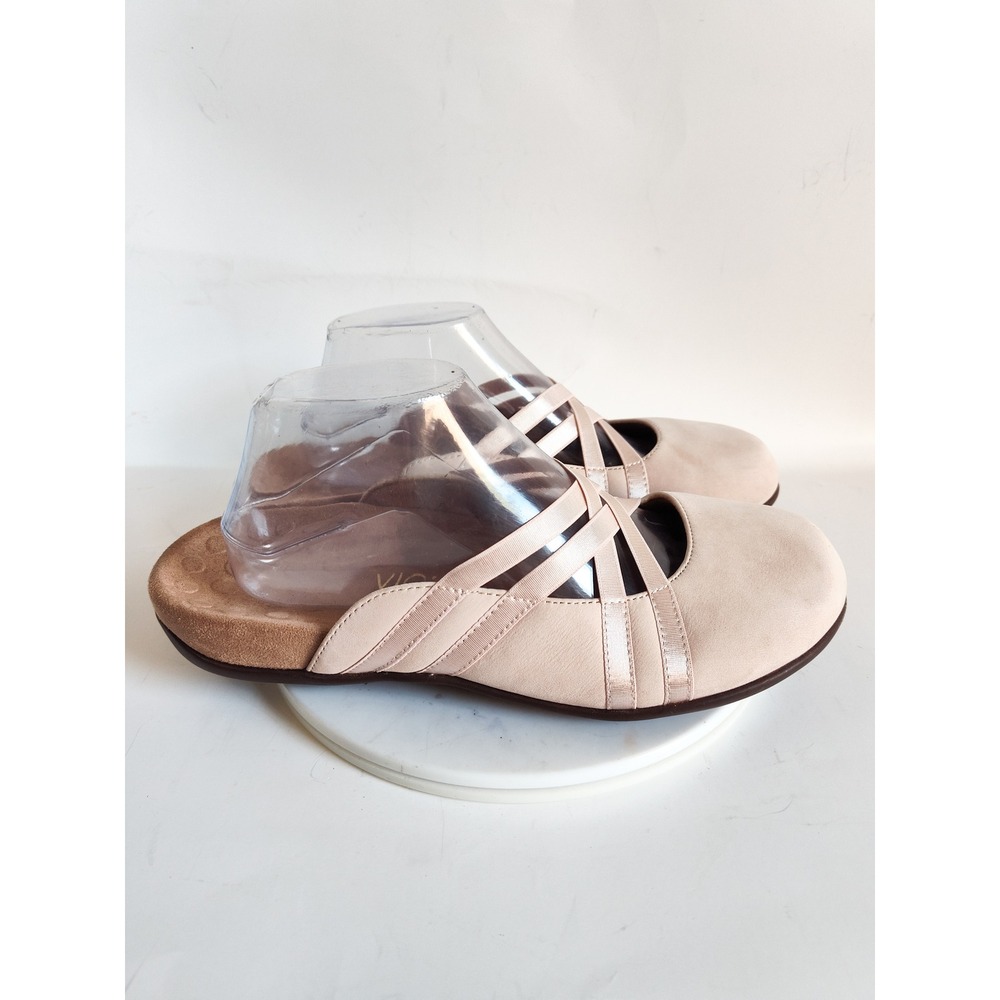 Vionic Claire Mules Ballet Flats 10 Neutral Suede Criss Cross Strap Orthopedic